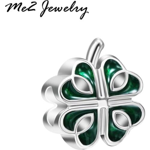 Top Quality Enamel Beads Lucky Clover European Big Hole Charm Fits Women Pan Charm Bracelets Fashion Jewelry Free Shipping
