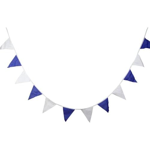10m 36 Flags Blue White Cotton Banner Pennant Garland Children Kids Baby Shower Birthday Bunting Wedding Party Decor Accessory