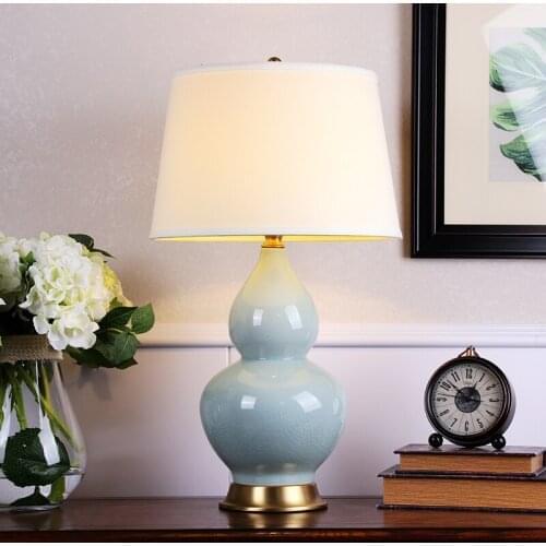 Shadow Cyan Crack Glaze Bottle Gourd Chinese Traditional Desk Lamp
