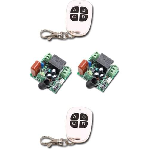 Hot Selling AC220V Mini 10A 1CH RF Wireless Remote Control Switch System 2Transmitter + 2Receiver with A B C D Key 315/433mhz