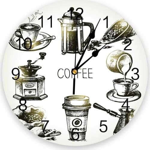 Coffee Lovers Decoration Round Wall Clock Creative Home Decor Living Room Quartz Needle Wall Clocks Hanging Watch