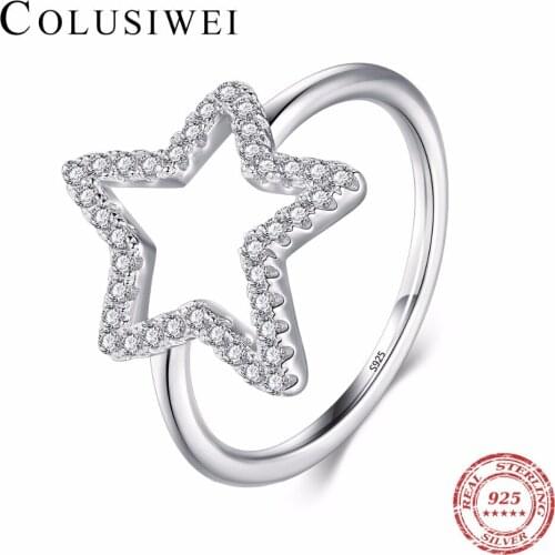 2018 New Fashion Crystal CZ Classic Real 925 Sterling Silver Stars Zircon Ring Wedding Finger Jewelry For Women Party Rings