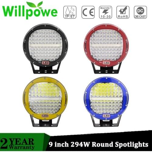 2PCS 9" inch 294W Round LED Work Light Bar Headlight For Jeep JK Wrangler Off Road SUV 4X4 Truck Pickup Spotlights Driving Lamp