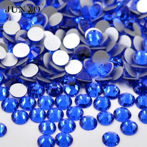 JUNAO SS 6 8 10 12 16 20 30 Dark Blue Glitter Glass Flatback Rhinestone Round Nail Crystal Stone Scrapbook Strass For Dress