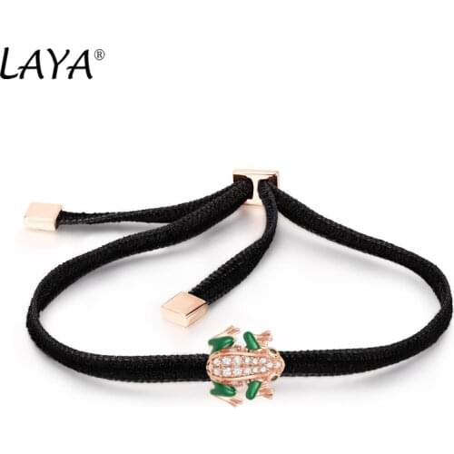 Laya Silver Animal Frog Bracelet For Women Pure 925 Sterling Silver Shiny White Cubic Zirconia Green Enamel Jewelry 2021 Trend