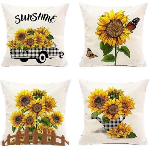 Summer Sunflower Pillow Covers 18X18, Farmhouse Throw Pillow Cover Decorative Set Of 4, for Home Decor