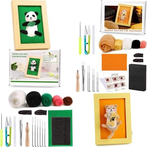 LMDZ Needle Felting Starter Kit Cute Animal DIY Craft with Photo Frame Wool Felting Supplies Needle Felting Kit for Beginners