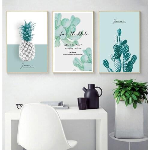 Green Plant Pineapple Cactus Wall Art Canvas Painting Nordic Posters and Prints Wall Pictures for Living Room Modern Home Decor