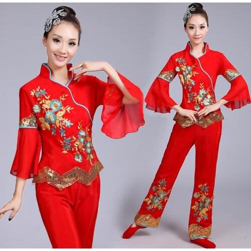2018 new Yangge clothing dance costumes female middle-aged and old waist fan dance square dance national performance clothing
