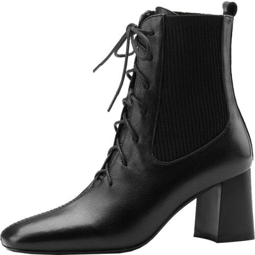 New Spring and Autumn Womens Short Boots Thick Heel Womens Martin Boots British Style Retro High Heels