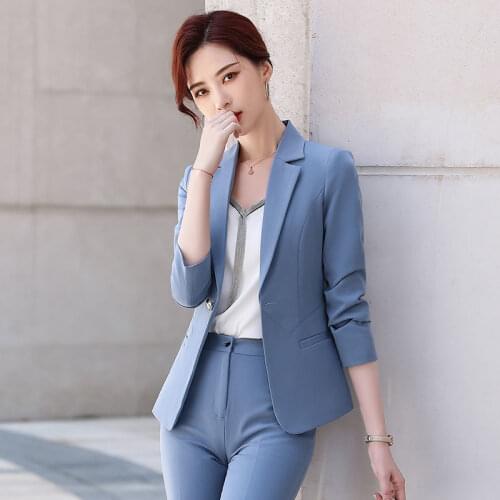 New Women Spring Womens Set Long Sleeve Single Button Blazers Pencil Pants Suit Two Piece Set Office Lady Outfits