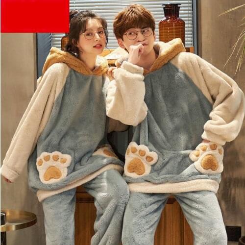 Couple Pajamas Autumn and Winter Models Coral Fleece Men Women Facecloth Cute Thickened Velvet Antlers Winter Pajamas Sleepwear