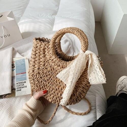 Famous Brand Women Handbag Rattan Wicker Straw Woven Half-round Bag Large Capacity Female Casual Tote Fashion Bolsos