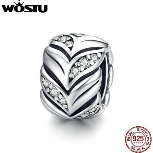 WOSTU Wheat Ears Charm 925 Sterling Silver Zircon Round Bead Fit Original Bracelet Necklace Pendant DIY Jewel;ry Making CQC1614