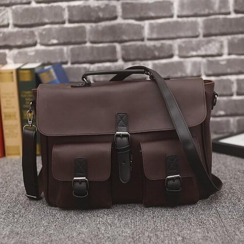 Crazy horse leather Briefcase casual slung large capacity mens bag shoulder bag mens handbag cross section original design