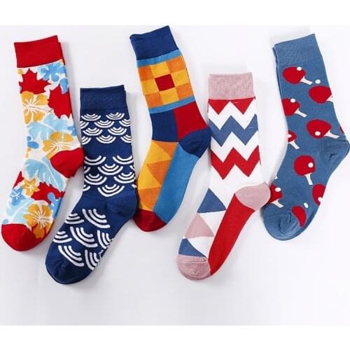 Casual Cartoon Cotton Socks For Women Men Flower Wave Racket Striped Plaid Funny Socks Korean Harajuku Skateboard Happy Sock