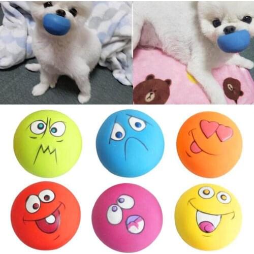 Rubber Dog Puppy Pet Play Squeaky Ball Chewing Toys with Face Fetch Bright Balls Pet Dog Supplies Puppy Popular Toys MUMR999