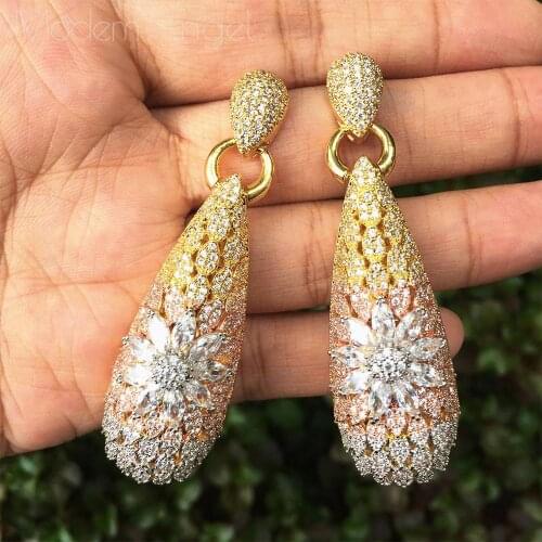 ModemAngel Luxury Water Drop Flower AAA+ Cubic Zircon Paved Wedding Party Earring Fashion Jewelry for Women