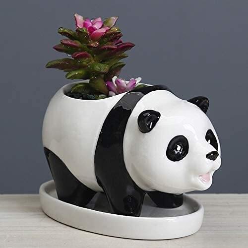 Nordic Cartoon Panda Flower Pot Plant Flower Potted Container Desktop Decoration Cute Animal Panda Ceramic Flower Pot Home Decor