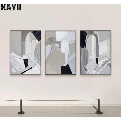Modern Minimalist Style Abstract Home Decoration Black and White Gray Art Porch Living Room Frameless Printing Hanging Painting