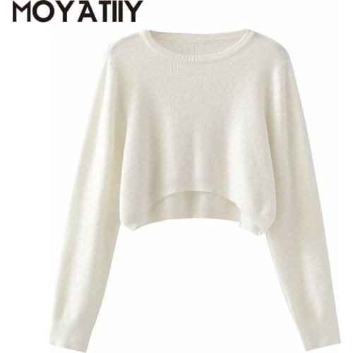 MOYATIIY Fashion Women Casual Sweaters Solid White Color Pullovers Spring Autumn Oversized Loose Relax Jumper Female Tops