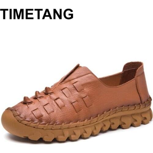 TIMETANG Genuine Leather women shoes Pregnant Women Shoe Mother Driving Shoe Female Moccasins Women Flats Hand-Sewing ShoesE774