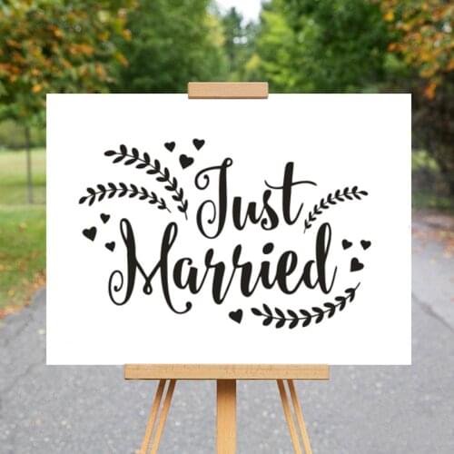 Just Married Vinyl Wall Decal Wedding Car Window Stickers Rustic Design With Hearts Wall Mural Reception Board Decor AZ312