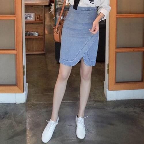Vintage Jeans Skirt Women 2020 Korean Fashion Clothing Side Slit Slim High Waist Bodycon Blue Jeans Pencil Skirt Mini Skirt B63