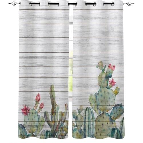 Cactus Tropical Plant Wood Board Texture Print Curtains for Living Room Drapes for Kids Boy Girl Bedroom Window Treatments