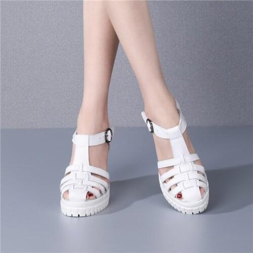 2021 Summer Fashion Casual Leather Wedge Heel Womens Shoes Soft Ladies Sandals High-quality Handmade High-heeled Shoes New
