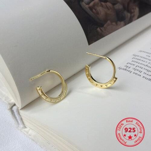 Korea Hot Style Pure 925 Sterling Silver Earrings for Women Delicate Fashion Gold Stud Earrings Jewelry