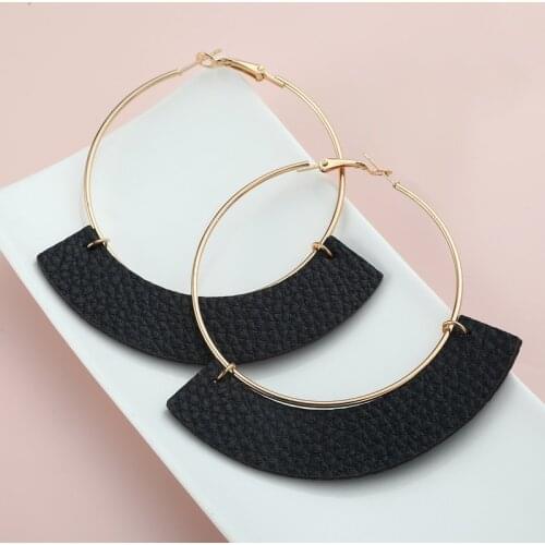 LOVBEAFAS Faux Leather Earrings For Women 2021 Fashion 60mm Big Gold Earring Circle Ethnic Bohemian Vintage Statement Jewelry