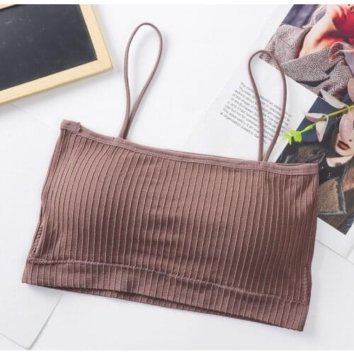 12 Colors Shoulder Knitted Sexy Elastic Cotton Camis Built In Bar Crop Top For Women Summer Camis Tube Top Female Cropped Chest