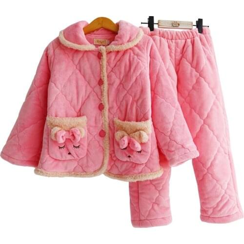 Winter Childrens Pajamas Girls Thickening Coral Fleece Baby Plus Velvet Warm Home Clothing for Kids Sleepwear