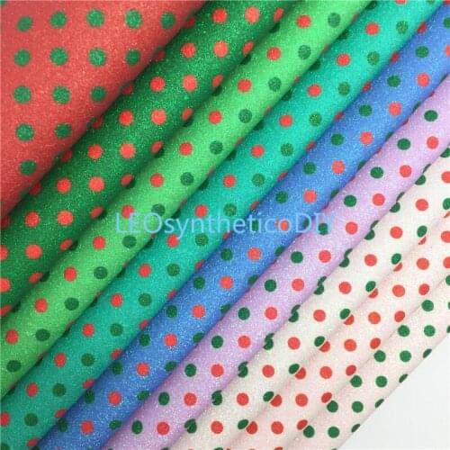 1PC 21X29CM Christmas Red and Green Polka Dots Printed on Fine Glitter Leather with Soft Felt Backing LEOsyntheticoDIY T503