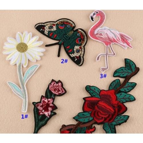 1pc Flamingo Butterfly Flower Rose Embroidered Patches for Clothing Iron on Badge Clothes Sticker Stripes Applique Accessories