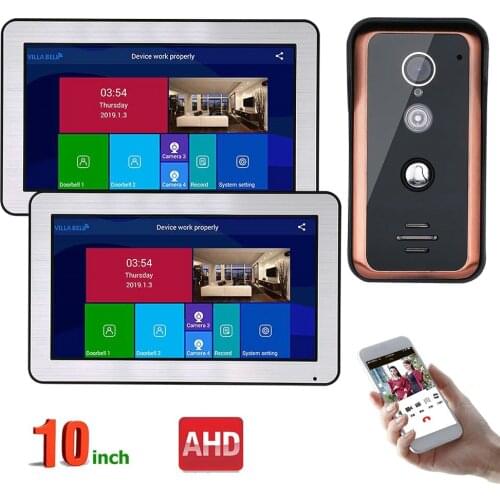10 inch 2 Monitors Wired Wifi Video Door Phone Doorbell Intercom System with AHD 720P Wired IR-CUT Camera Night Vision