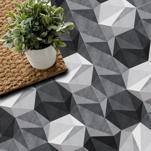10Pcs 3D Hexagon Abstract Floor Sticker Self-adhesive Wall Sticker for Bathroom Anti-Slip Tile Decal Black White Gray Waterproof
