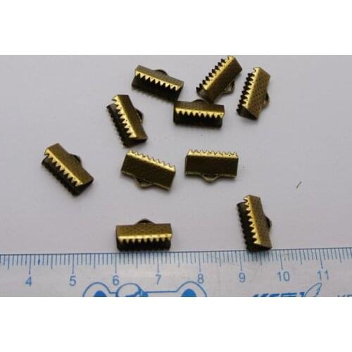 100 Textured Bronze Tone Ribbon Necklace Cord End Caps Crimp Beads Tips 12X8mm