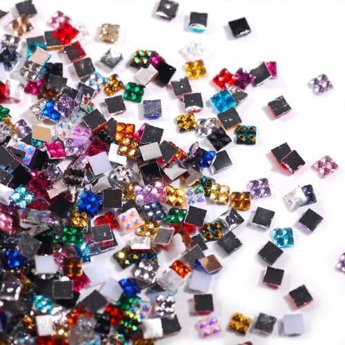 1000pcs Rhinestone Mix Color 4*4 mm Square Grids Flatback Transparent Acrylic Rhinestones Non Porous Decorations Stones