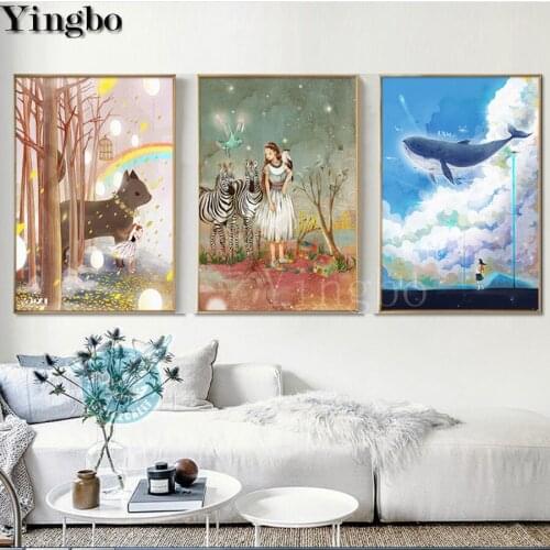 3pcs/set Diamond Mosaic Girl room decoration Diamond Embroidery zebra whale landscape full square/round Diamond Painting kit