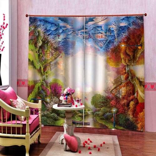 European Style Pastoral Oil Painting Landscape 3D Curtain Digital Print For Living Room Bedroom Blackout Window Drapes Decor