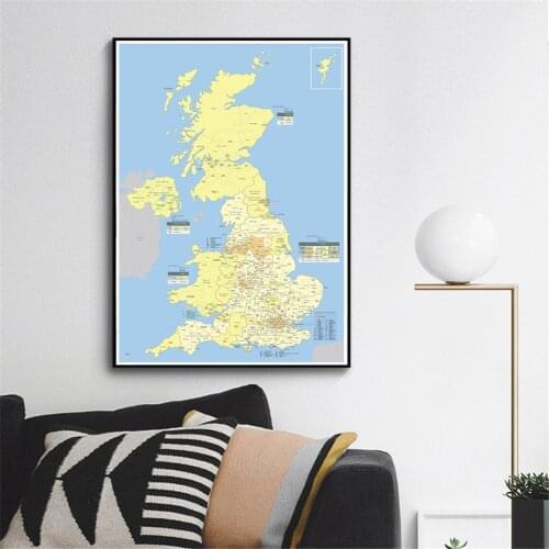 60*90cm Political Map of The United Kingdom Canvas Painting Wall Art Poster School Supplies Living Room Home Decoration