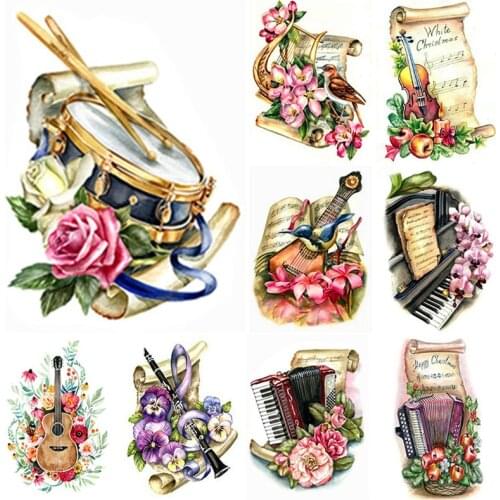 New 5D DIY Diamond Painting Full Square Round Drill Musical Instrument Diamond Embroidery Flowers Cross Stitch Manual Home Decor