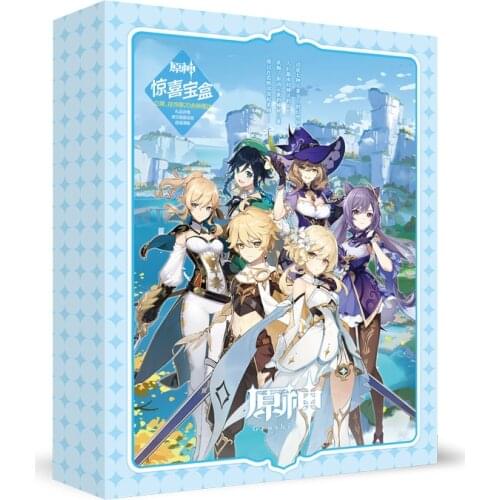 Genshin Impact Anime Gift Box Fridge Magnets Badges Ornaments Stands Postcards Bookmarks Notebook
