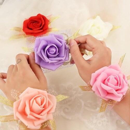 Bride Bridesmaid Wrist Flower Corsage Bridesmaid Sister Hand Flower Wedding Ball Artificial Silk Flower Bracelet LX6771