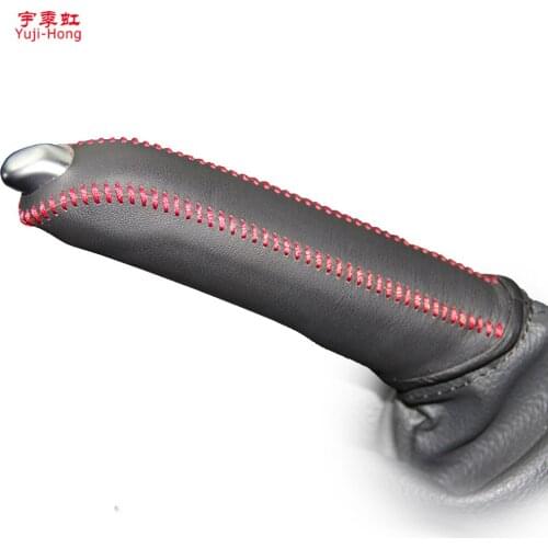 Yuji-Hong Car Handbrake Covers Case for Peugeot 508 2011 Genuine Leather Auto Grips Anti-slip Car Styling Black / Red lines