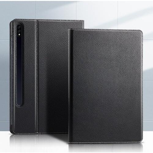 Case Cowhide For Samsung Galaxy Tab S7 FE 2021 SM T736 SM-T730 SM-T736 T735 12.4"Tablet Protect Cover Genuine Leather Cover Case