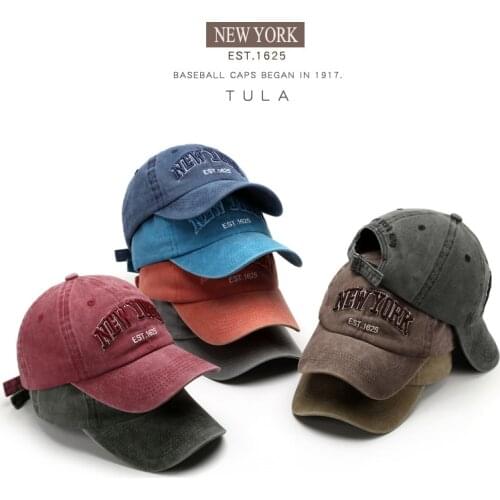 Washed Distressed Peaked Cap NewYork Personality Men and Women Denim Baseball Cap