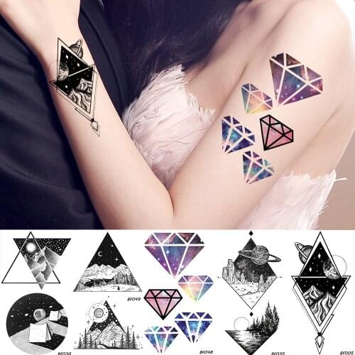 Geometry Rhomboid Triangle Diamond Temporary Tattoo Starry Glacier Cartoon Waterproof Tatoos Children Body Art Kids Sticker